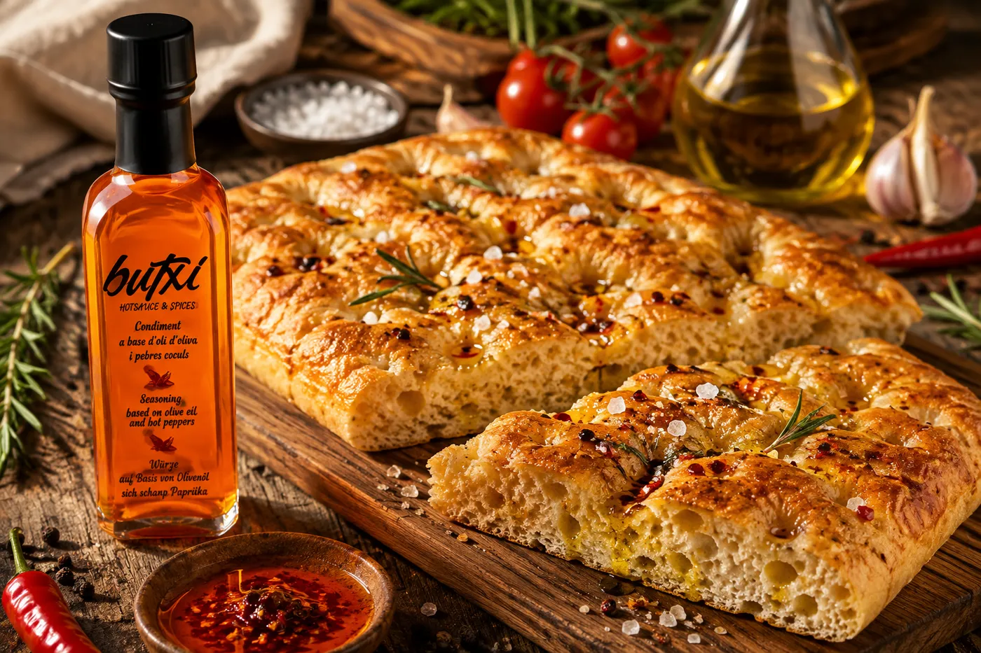 Focaccia mit Aceite Picante & Salzflocken